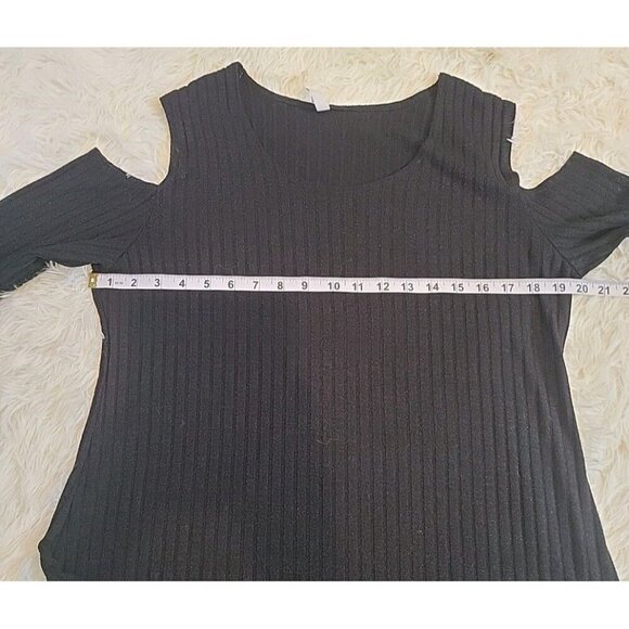 NY Collection Womens Large Black Cold Shoulder Tunic Blouse Top Light Sparkling - Picture 9 of 10